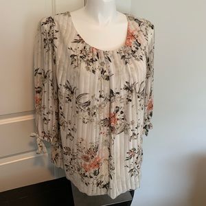 Roz & Ali 2X Cream Floral Blouse